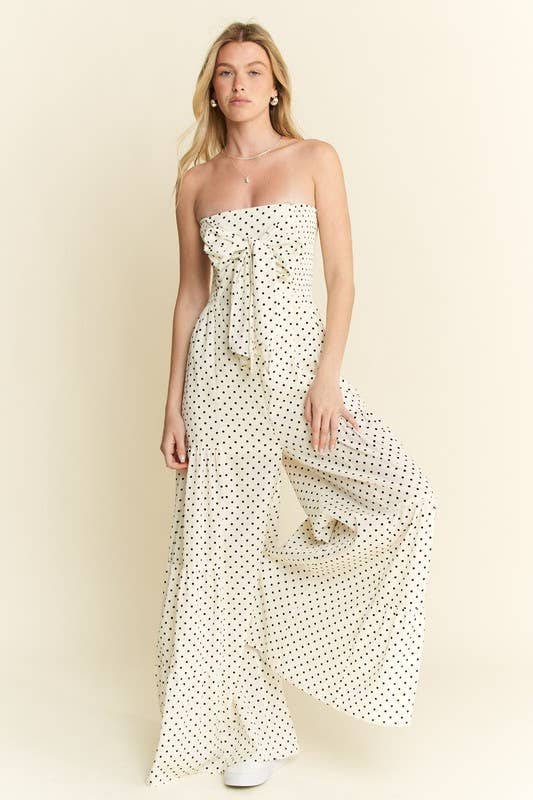 PLUS SIZE POLKADOT TIE FRONT JUMPSUIT
