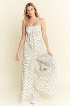 PLUS SIZE POLKADOT TIE FRONT JUMPSUIT