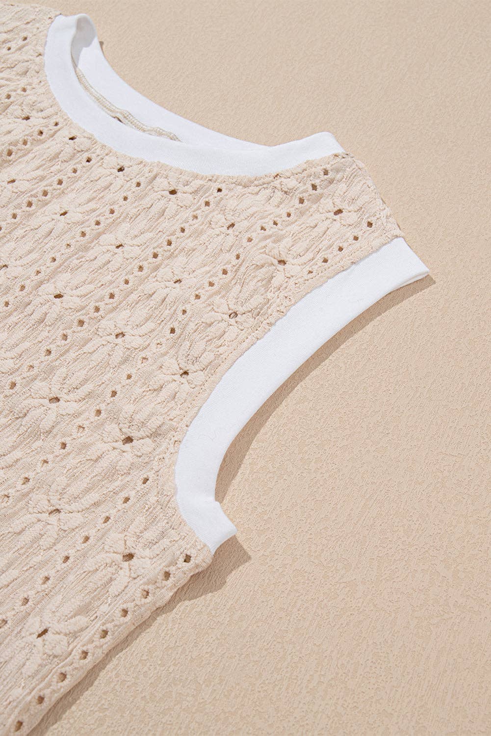 Oatmeal Floral Eyelet Embroidered Sleeveless Top