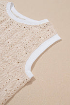 Oatmeal Floral Eyelet Embroidered Sleeveless Top