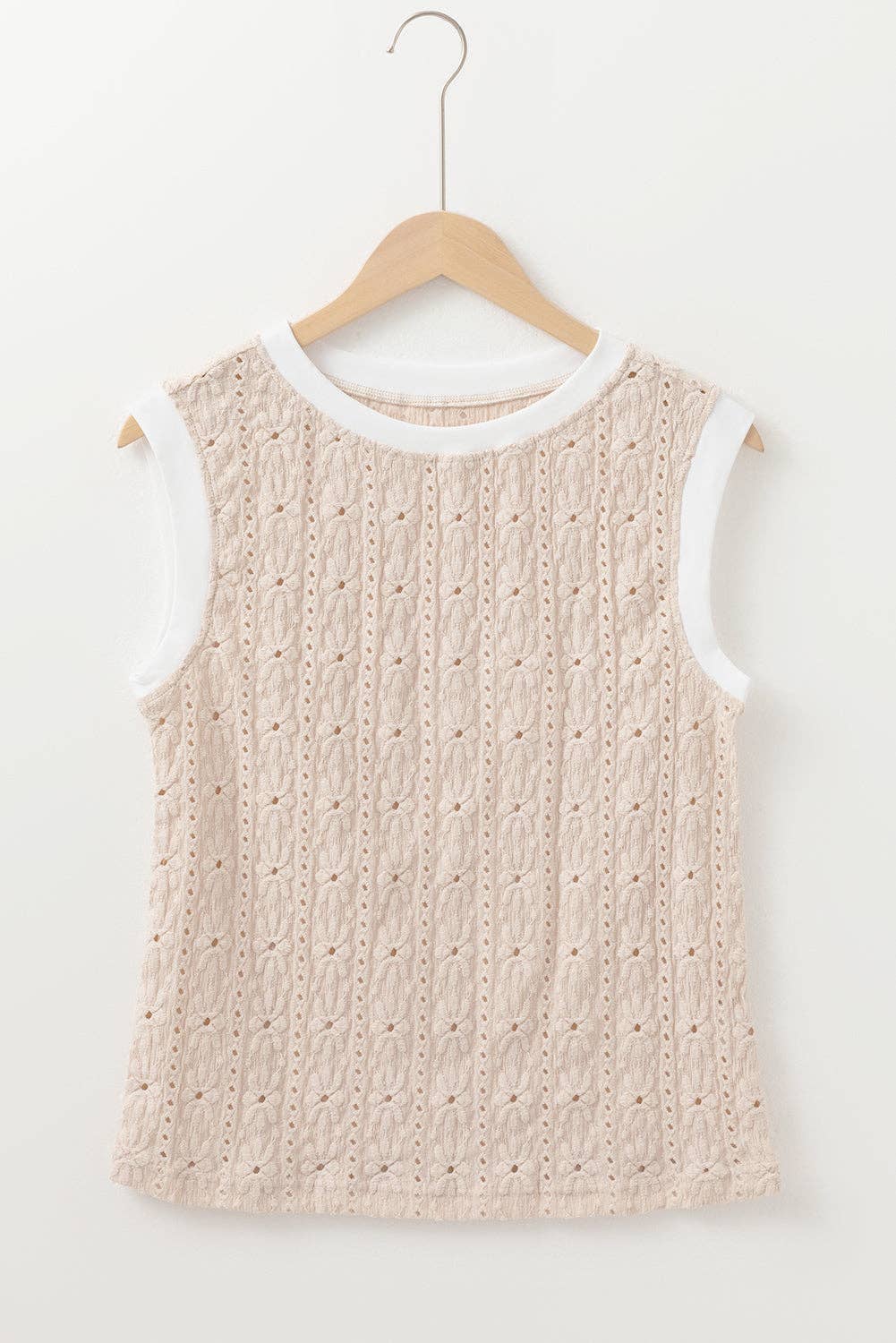 Oatmeal Floral Eyelet Embroidered Sleeveless Top