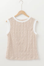 Oatmeal Floral Eyelet Embroidered Sleeveless Top