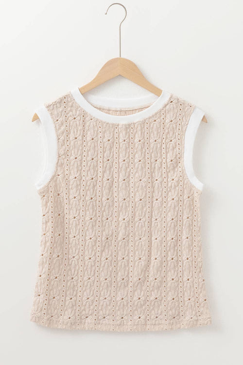 Oatmeal Floral Eyelet Embroidered Sleeveless Top