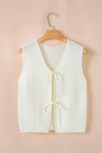 Beige Tie Front V Neck Sweater Vest Knit Top