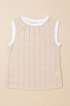 Oatmeal Floral Eyelet Embroidered Sleeveless Top