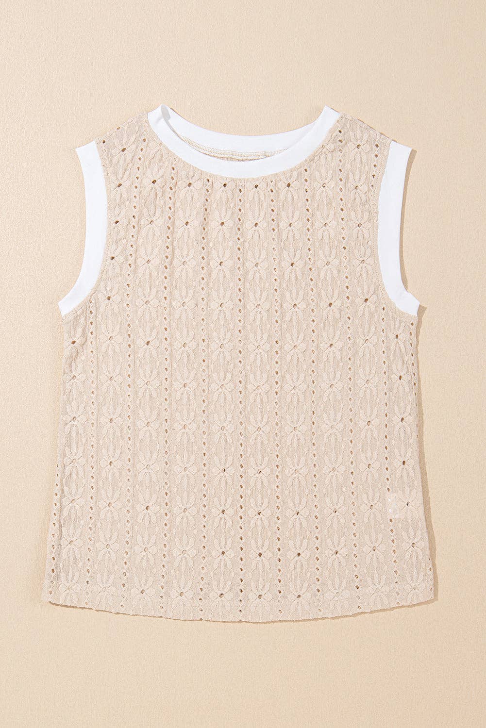 Oatmeal Floral Eyelet Embroidered Sleeveless Top