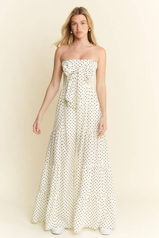 PLUS SIZE POLKADOT TIE FRONT JUMPSUIT