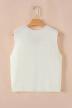 Beige Tie Front V Neck Sweater Vest Knit Top