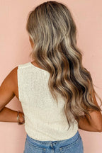 Beige Tie Front V Neck Sweater Vest Knit Top