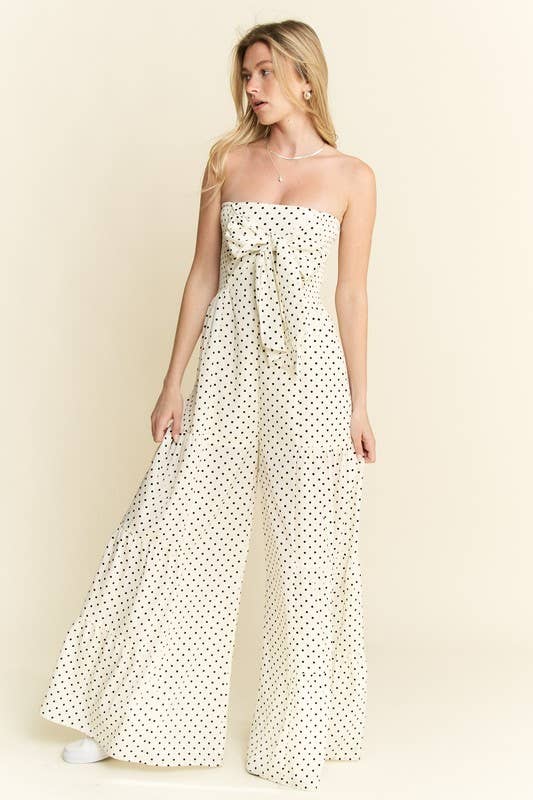 PLUS SIZE POLKADOT TIE FRONT JUMPSUIT
