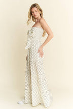PLUS SIZE POLKADOT TIE FRONT JUMPSUIT