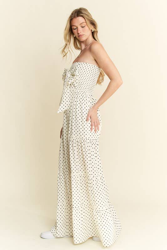 PLUS SIZE POLKADOT TIE FRONT JUMPSUIT