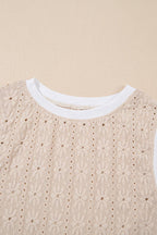 Oatmeal Floral Eyelet Embroidered Sleeveless Top